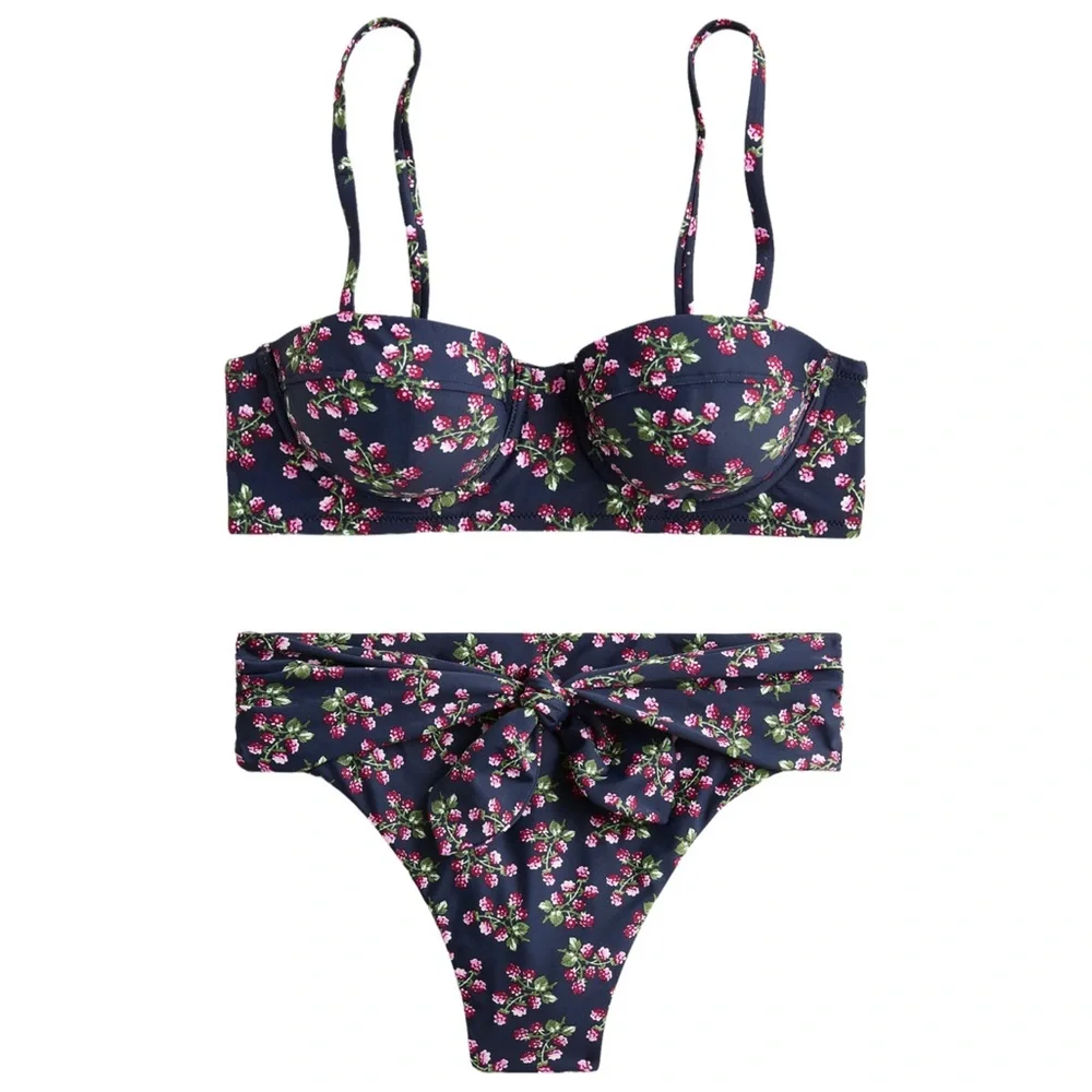J. Crew Strappy Underwire Tie High Rise Bikini in Twilight Berry NWT